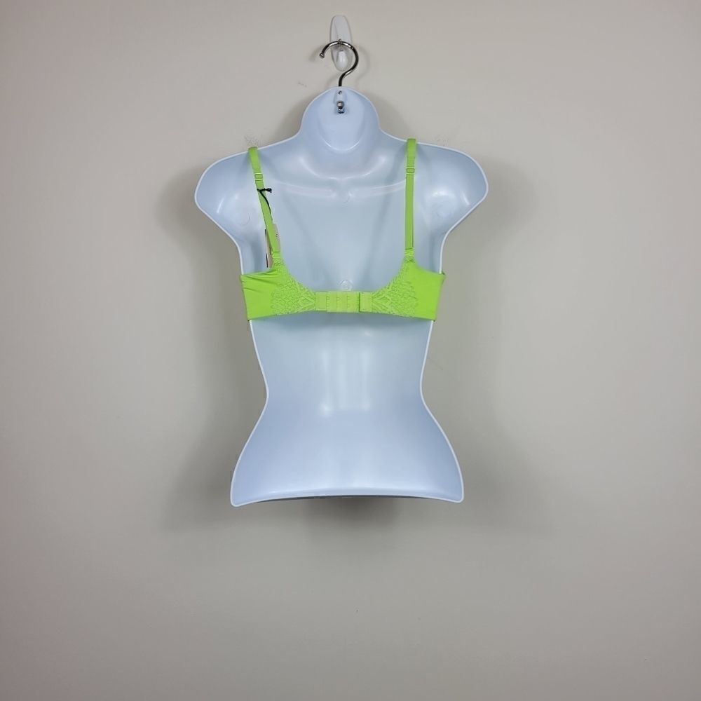 NWT Victoria’s Secret Push Up Lace Bra – Neon Green Blue Bow 32D - Picture 5 of 11